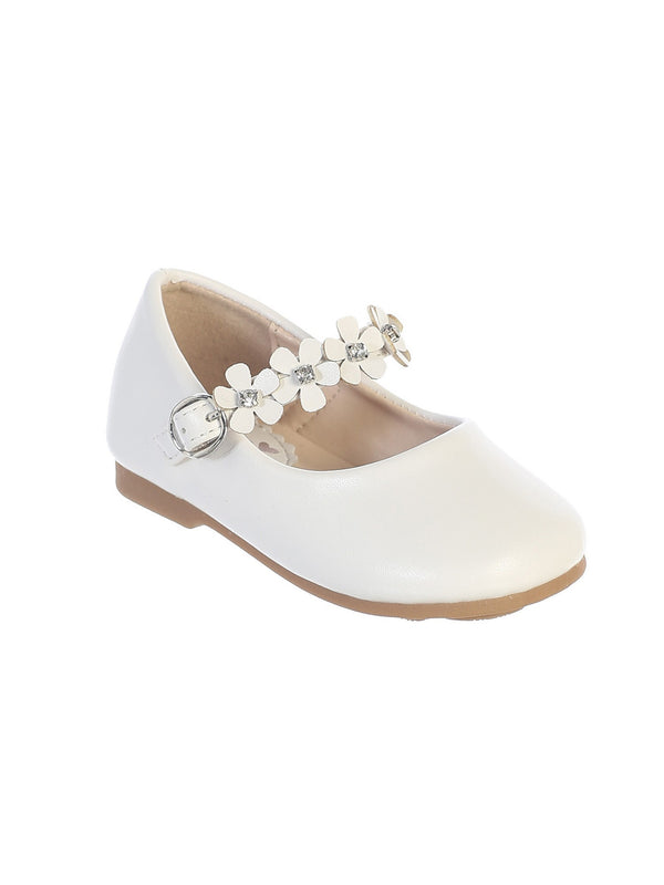 Little Girls White Flower Adorned Strap Leatherette Mary Jane Shoes 5-8 Toddler - SophiasStyle.com